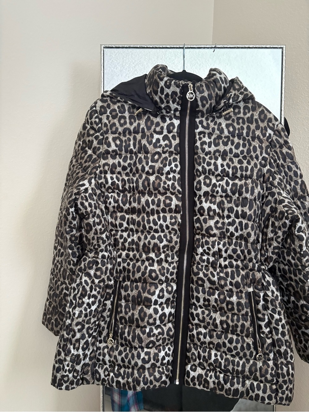 Michael Kors women’s Leopard Print Puffer Jacket - Black & Brown